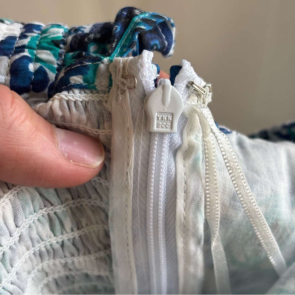 Lucky Brand Tiered Cotton Maxi Dress Blue Teal Spanish Tile Floral Womens XS NWT - Picture 8 of 10